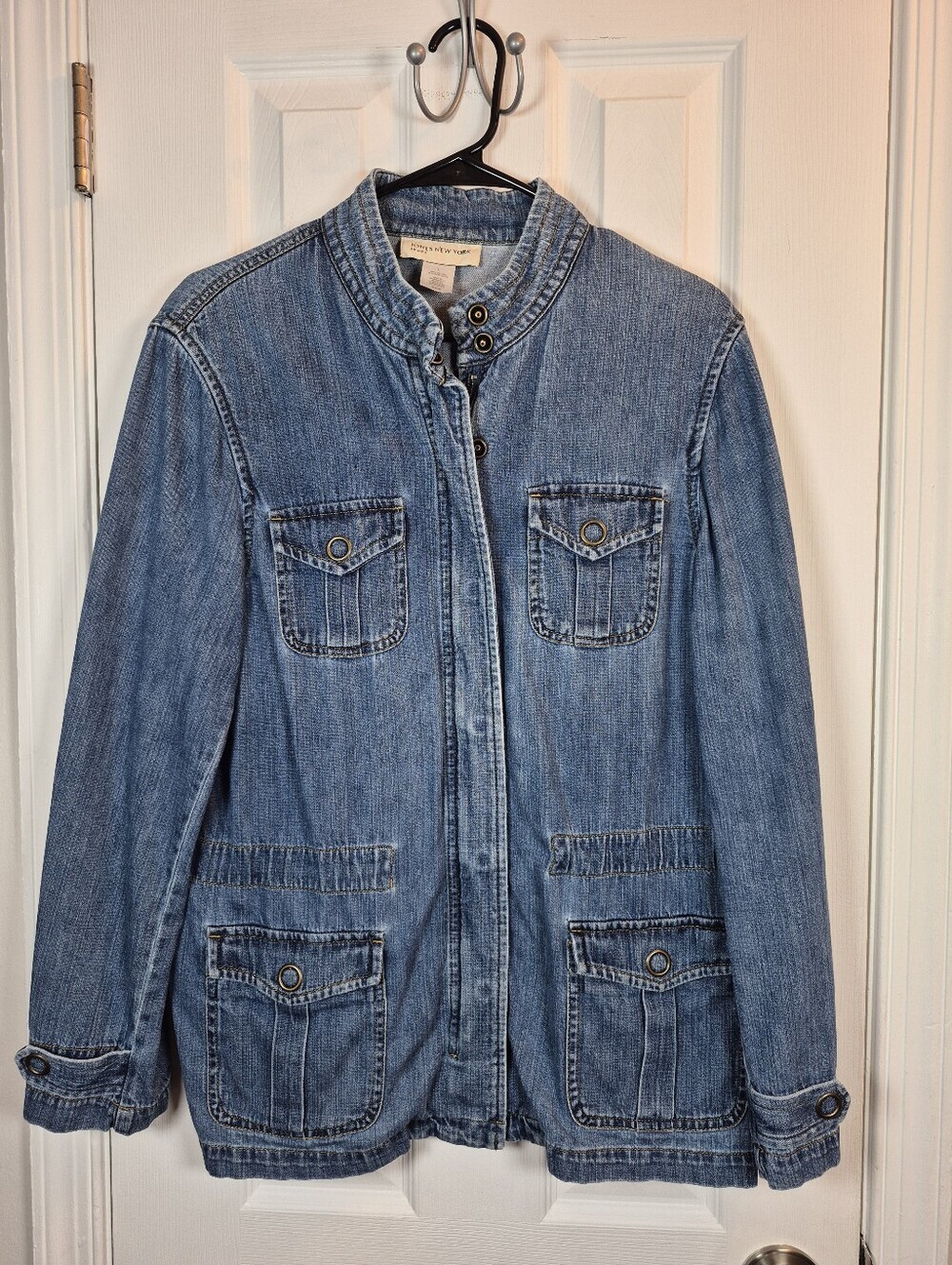 Jones New York Utility Denim Safari Jacket | Structured Casual Layer | L